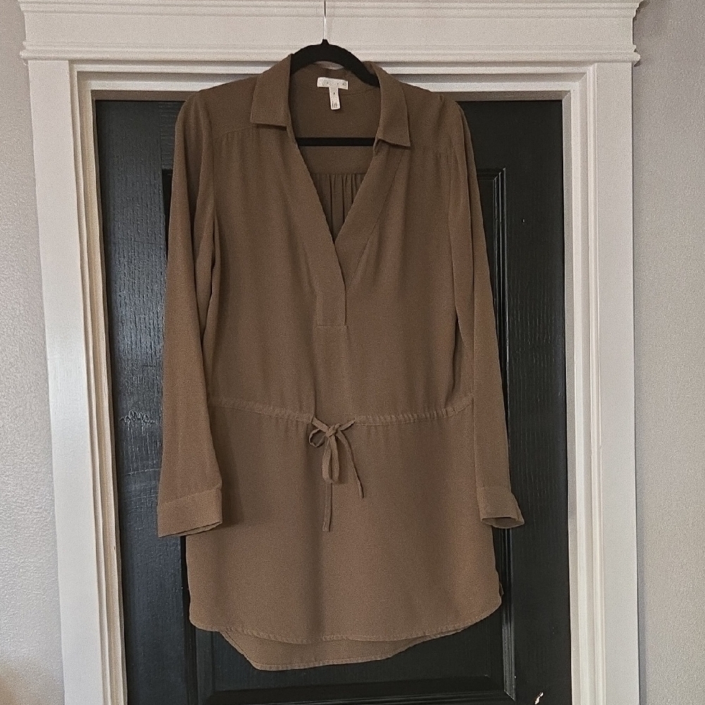 Leith Olive Green Collared Tunic Top Size Medium